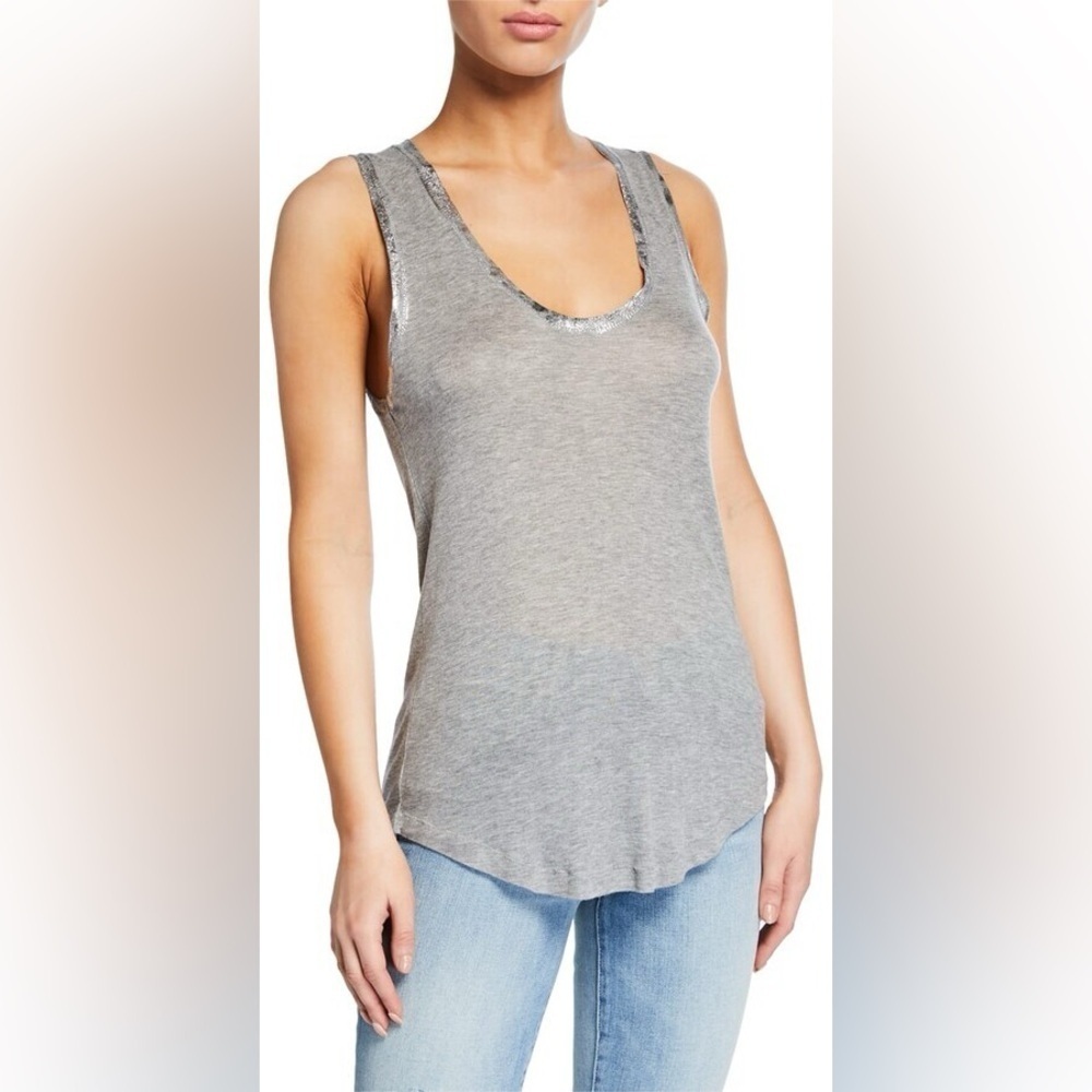 Zadig & Voltaire Tam Silver Foil Tank Gray Sleeveless Top Size S NWOT